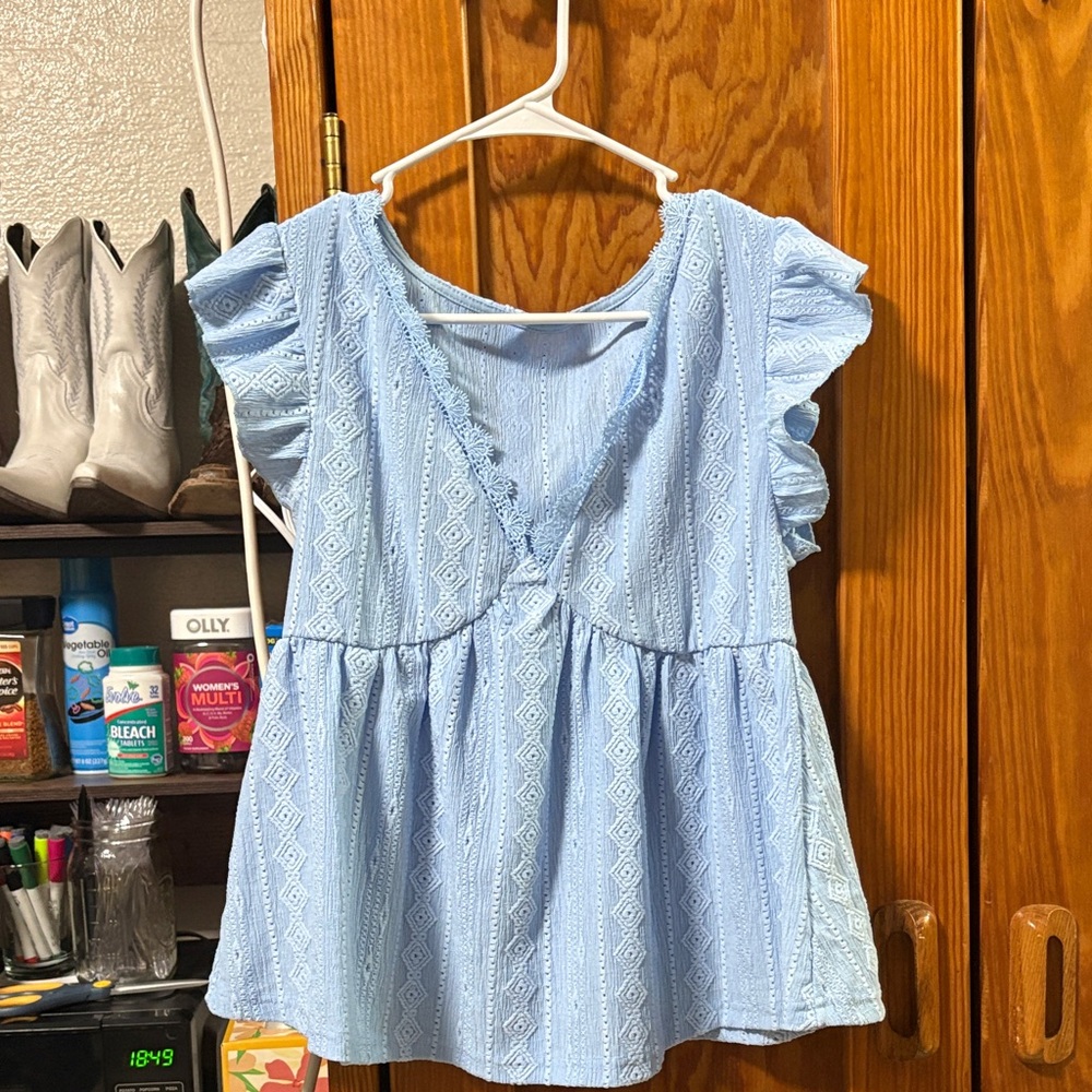 SHEIN Light Blue Ruffled Kids Blouse